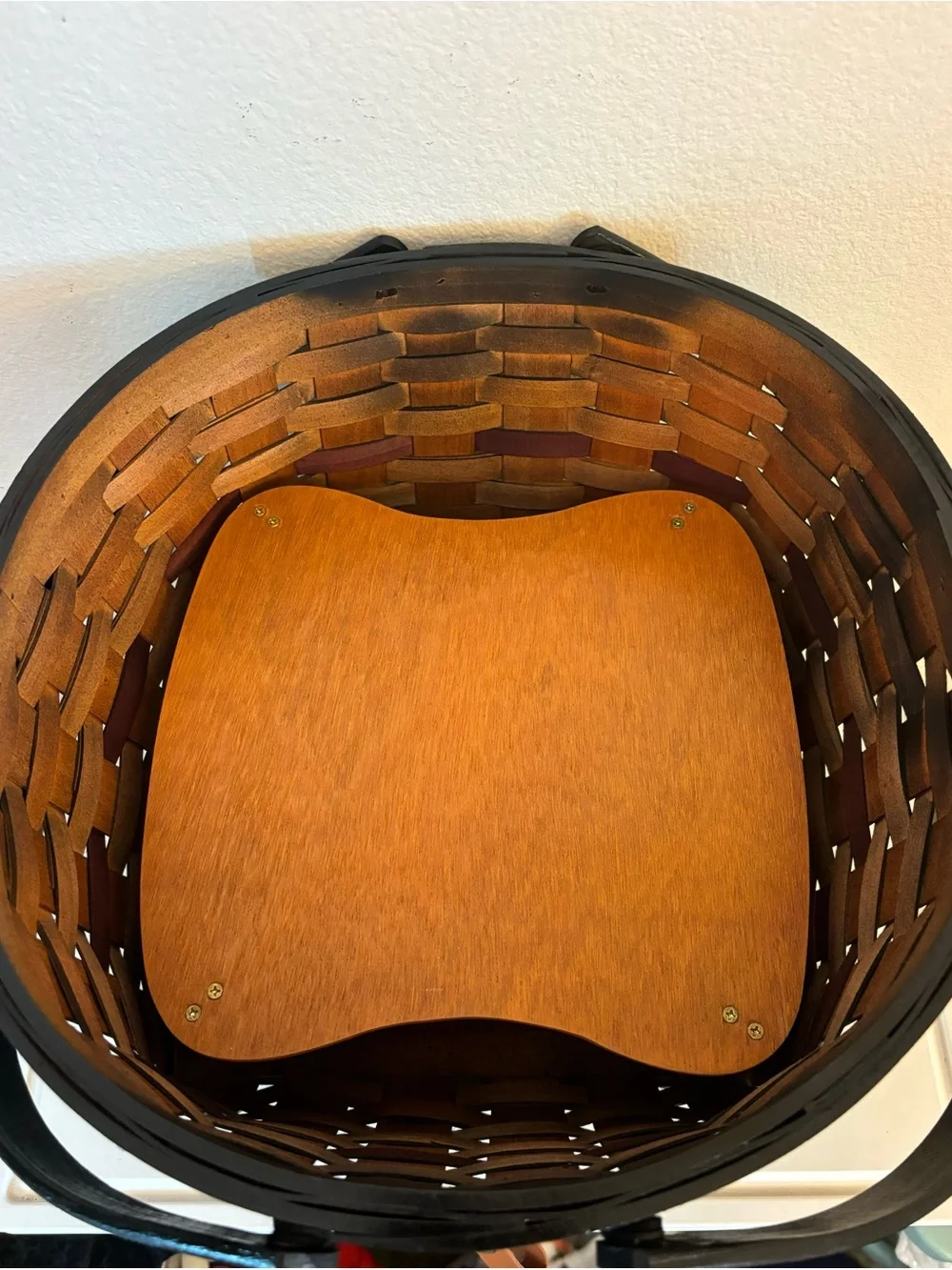 Vintage Amish Double Pie Woven Basket w/ Wood Lid, Fabric Liner & Swing Handles